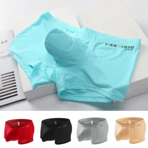 Men's Underwear Boxer Briefs Ice Silk Shorts Panties Bulge Pouch Underpants - Picture 1 of 27