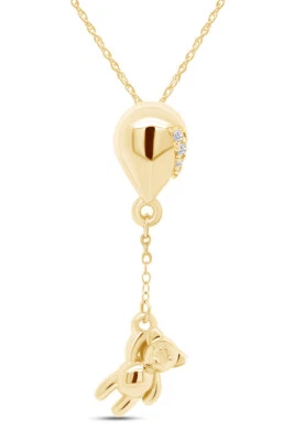 Collar colgante de oso de peluche con detalles de diamantes redondos naturales de 18" en oro amarillo de 14K Foto 1 de 4