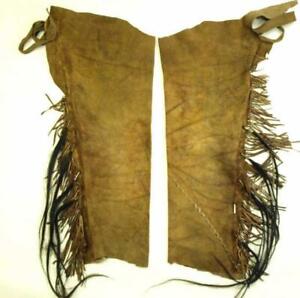 Old Antique Style Mens Tan Buckskin Suede leather Fringes Chaps / Leggings CP01