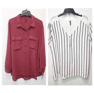 Lot of 2 NWT Women's Plus Size 3X Massini Tops Button Up Blouse Striped Pullover - Picture 1 of 16