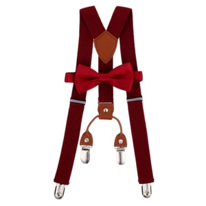 1 Set Toddler Kids 4 Clips Adjustable Suspenders and Matching Bow Tie Set - Picture 1 of 12