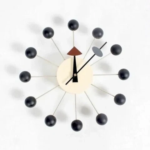 1950's Large Vitra Ball Wall Clock Black And Brushed Brass Metal 18'' inch Condi Cover