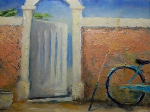 ACEO ATC Signed Art Print “Sea Retreat” Artist Trading Card Art Cards Beach Bike - Picture 1 of 2