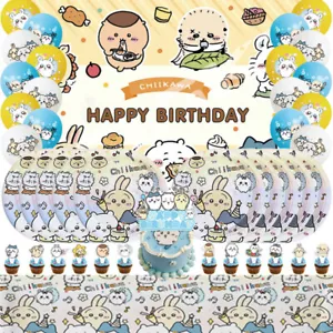 Chiikawa Conjunto de Suministros para Fiesta de Cumpleaños Globos Banner Pasteles Toppers Mantel - Imagen 1 de 8