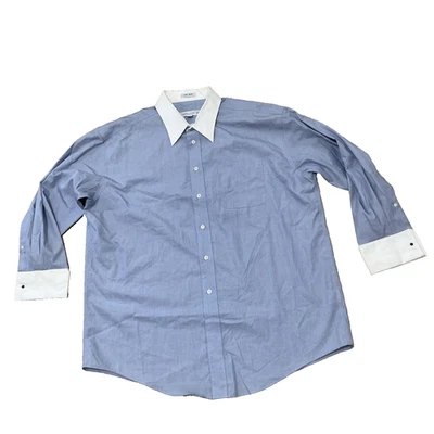 Joseph & Feiss French Cuff Shirt Men 17.5 32/33 Blue White Collar Preppy Money - Image 1 of 4