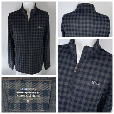 Miami RedHawks Vineyard Vines 1/4 Zip Sweater Men’s M Navy Gray Check YGI O5-116 - Image 1 of 4