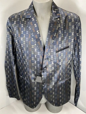 Giorgio Armani Mens Blazer Blue/Multi Size L/44 Geometric Crepe Jacket - Image 1 of 4