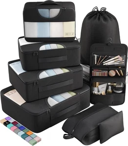 Veken 8er Set Packwürfel für Reiseutensilien, Koffer 8er Set, 8 - Schwarz - Bild 1 von 9