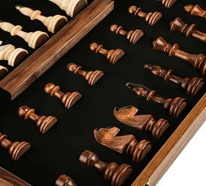 Luxury Wooden Chess Set | Handcrafted Solid Wood | Folding Walnut Board Game | G - Picture 1 of 5