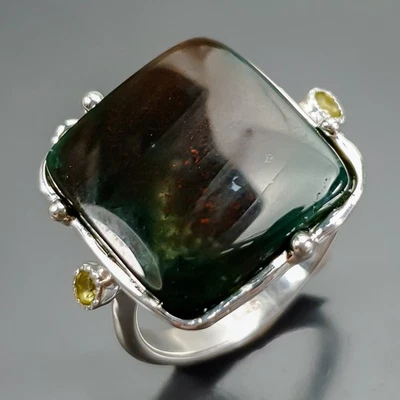 Jewelry 12 ct+ Natural Moss Agate Ring 925 Sterling Silver Size 8 /R418863 - Image 1 of 4