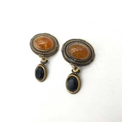 Pendientes de clip vintage ámbar y piedras preciosas negras ornamentadas colgantes Foto 1 de 4