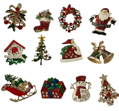 Juego de 12 broches de alfileres de Navidad / broche de vacaciones / santa / árbol de Navidad / 2327 Foto 1 de 2