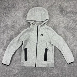 Nike Tech Fleece Hoodie Youth Medium Gray Full Zip Pockets Logo Boys - Picture 1 of 12