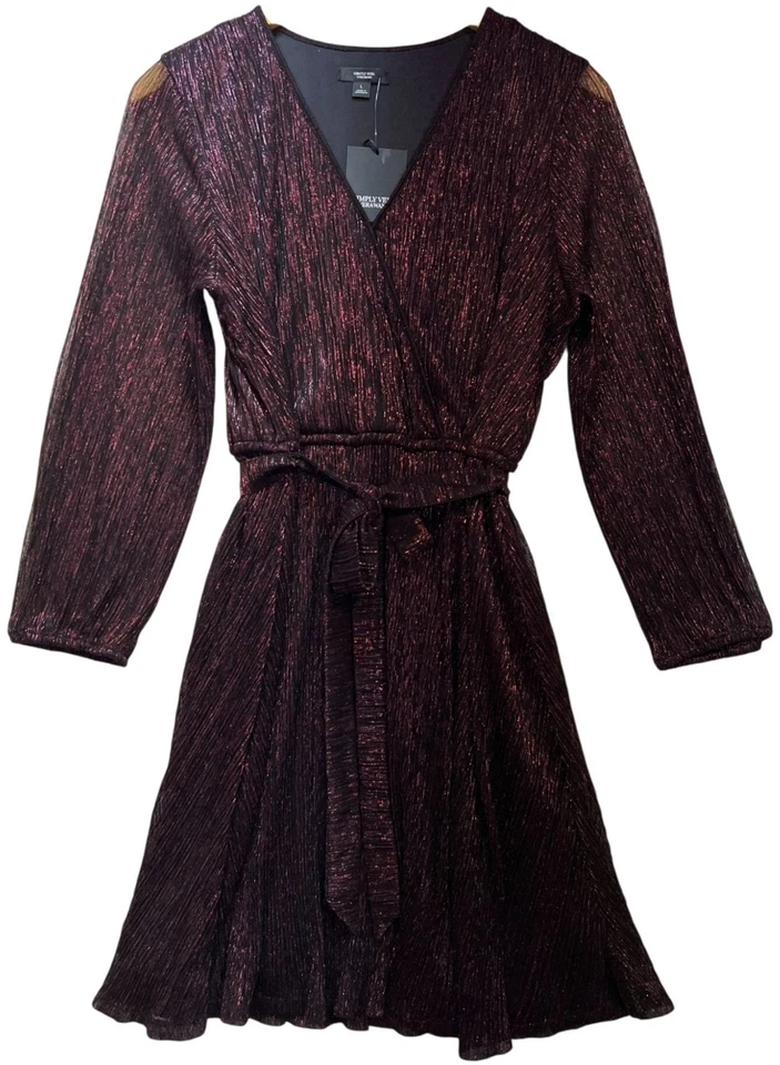 Mini vestido de fiesta envolvente Simply Vera Vera Wang para mujer talla L negro borgoña brillante Foto 1 de 4