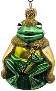 Patricia Breen Froschkönig glänzend gold Krone und Stiel glitzernder Weihnachtsschmuck - Bild 1 von 10