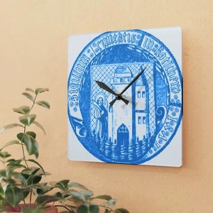 Blue & White Gottschee Kocevje Crest Acrylic Wall Clock - Wapen Coat of Arms, - Picture 1 of 13