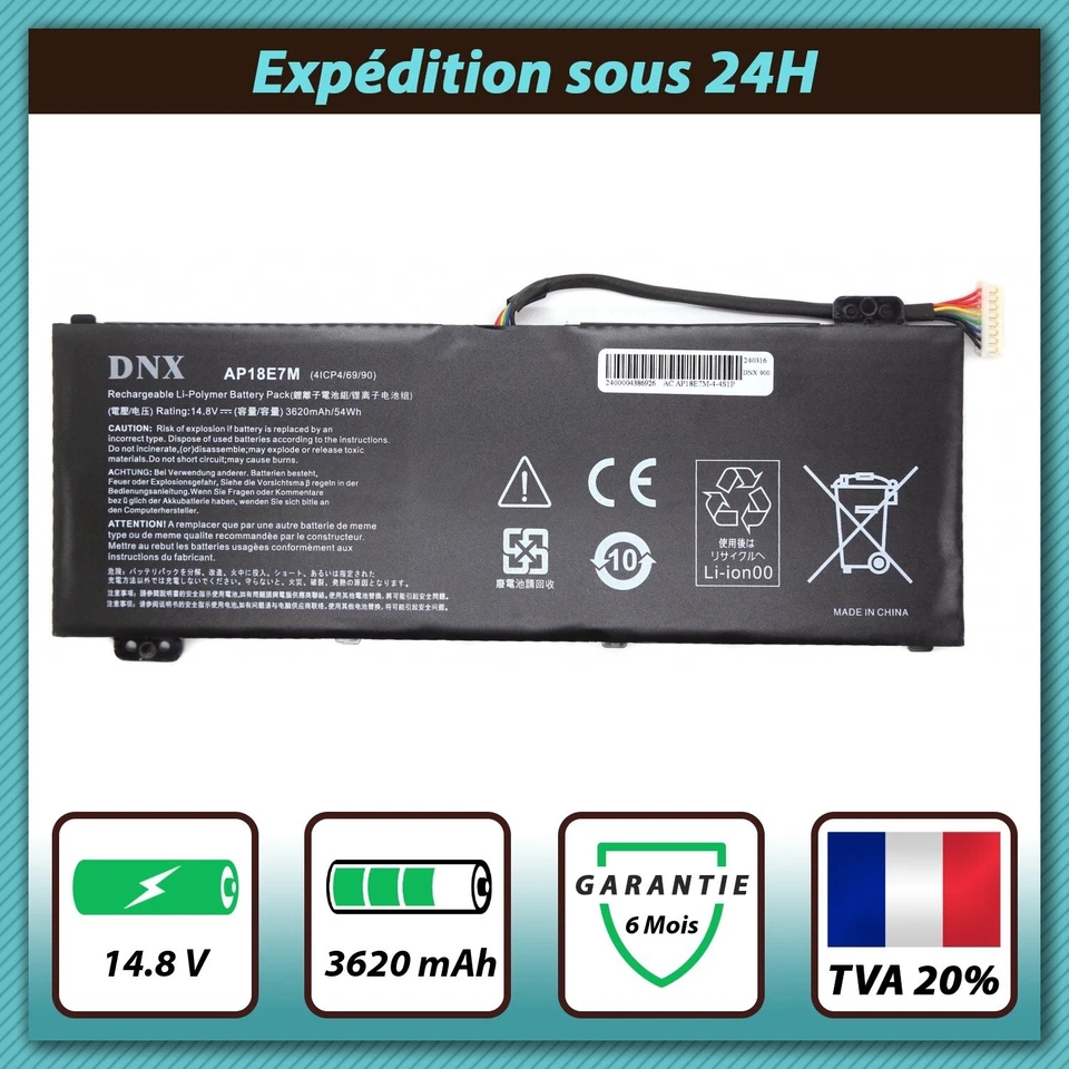 BATTERIE COMPATIBLE ACER NITRO 5 AN515-47 / AN515-54 - AP18E7M 14.8V 3620mAh