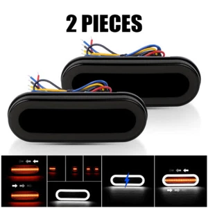 2x  Oval LED Truck Trailer Turn Tail Brake Lights Flowing DRL Stop Reverse Lamp - Imagen 1 de 16