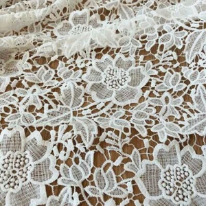 White Guipure Lace Crocheted Embroidery Floral Flowers Dress Fabric By The Yard  - Picture 1 of 8