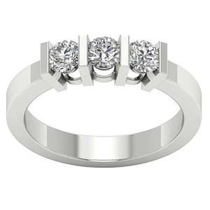 VS F 0.80 Carat Lab Grown Diamond 3 Stone Engagement Ring 14K White Gold Bar Set - Picture 1 of 8