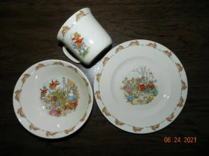 Vintage Bunnykins Royal Doulton Fine English Bone China 3 Piece Dish Set - Picture 1 of 2