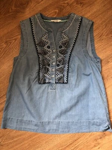 White Stuff blau Baumwollmix Jeansoptik ärmellos Sommer Top Bluse Gr UK10 - Bild 1 von 10