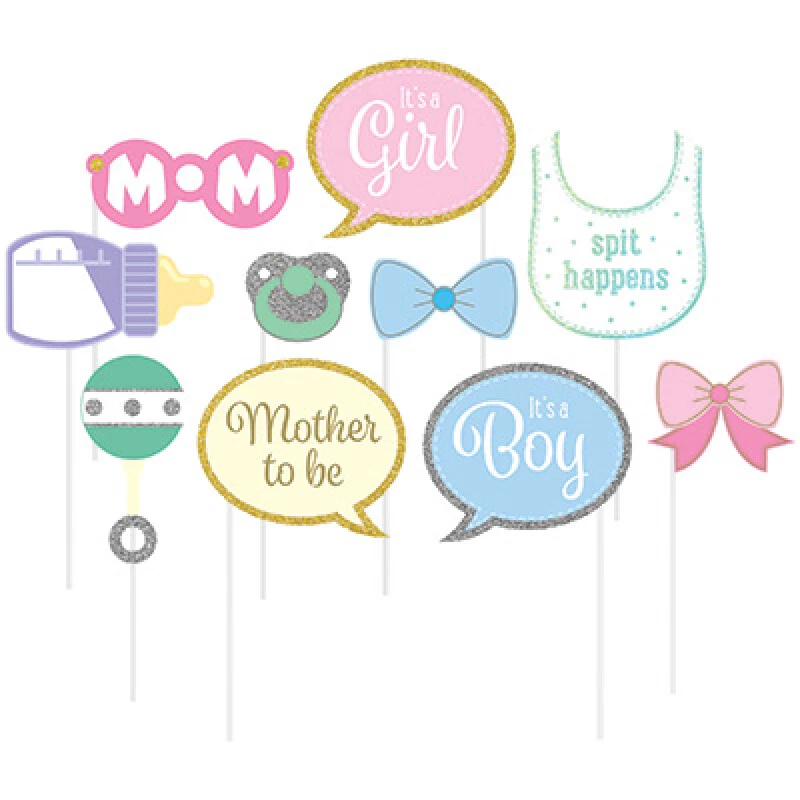 Baby Shower Party Supplies Boy or Girl Photo Booth Props 10 Pack Decorations - Image 1 of 1