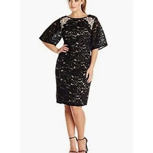 NWT ADRIANNA PAPELL Dress 12 Black Juliet Lace Embellished Sheath Party Formal - Picture 1 of 14