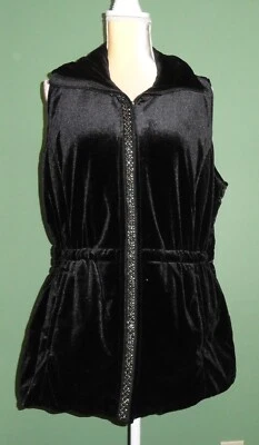 Rafaella Vest ~ Womens 1X ~ Black Velour ~ Beaded Zipper w/Drawstring Waist - Image 1 of 4