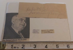 GOVERNOR OF NEW YORK HERBERT H LEHMAN SIGNED PAGE CUTTING  - OFFERS ACCEPTED - Picture 1 of 1