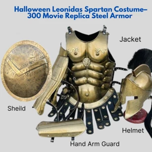 Costume Halloween Leonida Spartano–300 Film Replica Acciaio Armatura Elmetto e Giacca - Foto 1 di 17