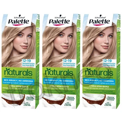 3x Schwarzkopf PALETA NATURALS 12-19 Rosa Pastel Rubio Tono Color Crema Foto 1 de 2
