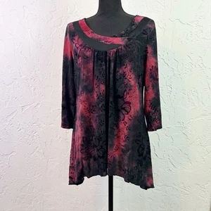 Vintage Y2K Black and Red V-neck Asymmetrical Hem Tunic Top Size 1X - Picture 1 of 10