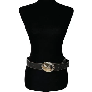 Cinturón Western Negro Imitación Cuero Plata Águila Hebilla Cinturón Distress Para Mujer Mediano - Imagen 1 de 6
