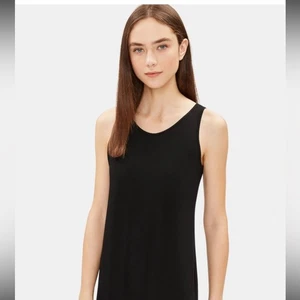 Eileen Fisher schwarz Seide Georgette Krepp U-Ausschnitt Kleid XS - Bild 1 von 6