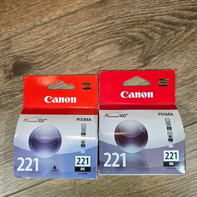 Genuine Canon CLI-221BK Black Ink Tank Lot of 2 Packs Printer Cartridge Sealed - Image 1 of 4