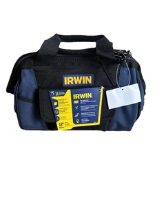Irwin Blue Tool Bag 12” Wide Mouth Shoulder Strap Metal Hardware 11 Pocket/Slots - Picture 1 of 11