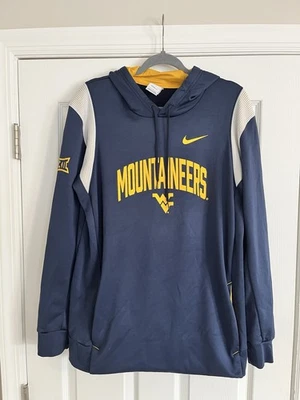 Used WVU Nike Therma-fit Hoodie. Large. Navy. Big 12 Logo On Sleeve - Image 1 of 4