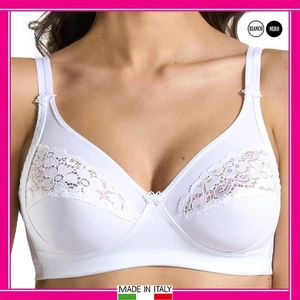 Reggiseno Senza Ferretto Coppa C Non Imbottito Taglie Forti in Cotone con Pizzo - Foto 1 di 9