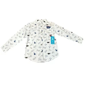 365 Kids Shirt Boy 5 White Monster Dinosaur Granimals Casual Button Up Versatile - Picture 1 of 12
