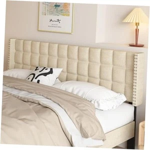  Headboard Size, Linen Upholstered Headboards Only with Nailhead King Oatmeal - Picture 1 of 7