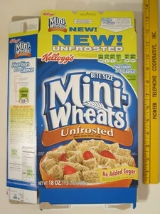 Empty Cereal Box Kellogg's 2007 NEW! UNFROSTED Bite size Mini-Wheats [Z3A3a] - Picture 1 of 2
