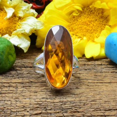 Splendid Citrino Topazio Gemma 925 Argento Sterling Handmade Anello Tutti Misura - Immagine 1 di 3