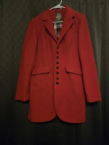 Free People Red Coat Plaid Lining 8 Buttons Size 6 - Picture 1 of 8