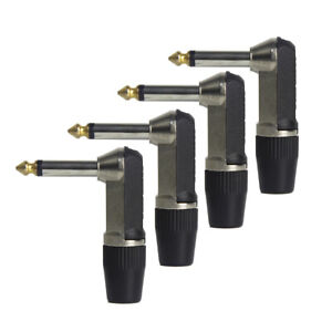 4PCS 1/4 in 6.35mm Guitar Cable End Plug Right Angle Mono Jack Male Connector