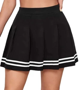 Women's Black/white stripes Pleated Skater cheerleader Skirt (see description) - Picture 1 of 4