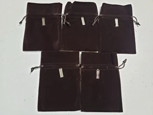 Lot of 5 NORDSTROM Velvet Jewelry Pouch Classic Brown 4" x 6" NEW Pullstring Bag - Picture 1 of 3