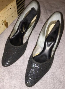 Vintage 1960’s/70’s Galaxies Ladies Size 8 1/2 - Black Glittery High Heels - Picture 1 of 12