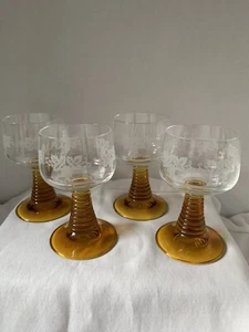 Vintage Schott Zwiesel Germany Set of 4 Etched Stemware Small Wine Glasses Amber - Picture 1 of 6