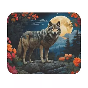 Wolf Flowers Moon Mouse Pad 9"x8" Non Slip Rubber Bottom Rectangle Mousepad New - Picture 1 of 5